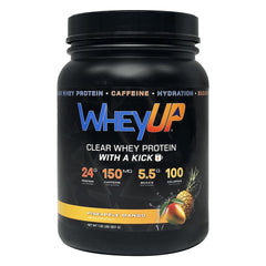 WheyUP Clear Whey Isolate bottle in pineapple mango flavor, energy-boosting protein option for pre-workout energy.