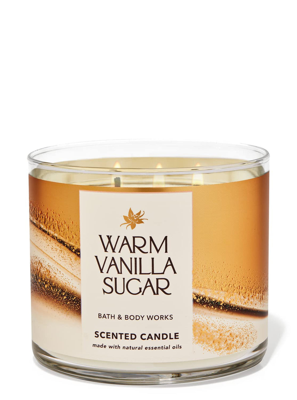 White Barn BBW Warm Vanilla Sugar candle, front view, three-wick for even scent throw.