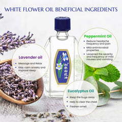 White Flower Balm Oil being applied to skin for travel comfort.