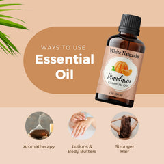 White Naturals Mandarin oil label detail highlights natural ingredients.