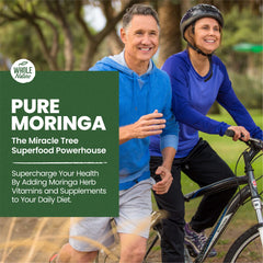 Whole Nature Moringa capsules bottle side view on kitchen counter.