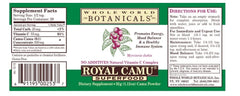 Royal Camu powder close-up highlighting dark whole-fruit form for energy-boosting beverages.