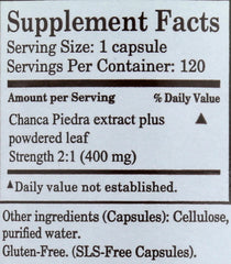 Royal Chanca Piedra label on bottle highlighting 400 mg strength.
