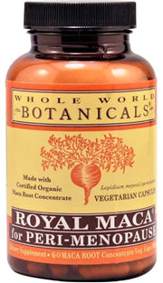 Whole World Botanicals Royal Maca bottle front for perimenopause support