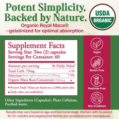 Closeup of Whole World Botanicals Royal Maca capsules for convenient daily use.