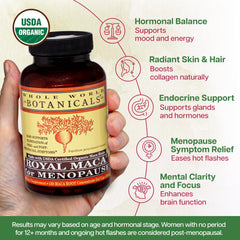 Royal Maca tablets held in hand, illustrating easy daily routine.