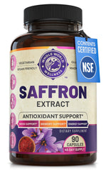 WHOLE WORLD WELLNESS saffron extract bottle promotes mood and focus.