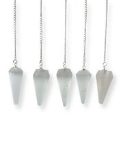 Wholesale Gem Shop selenite pendulum close-up showing crystal clarity.