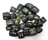 WholesaleGemShop Black Tourmaline Rune Set with velvet bag for meditation and focus