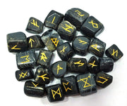 WholesaleGemShop Black Tourmaline Rune Set with velvet bag for meditation and focus