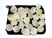 WholesaleGemShop clear quartz rune set with velvet bag for meditation and divination