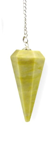 Wholesale Gem Shop serpentine pendulum hexagonal facet close-up for meditation and dowsing