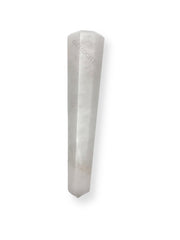 WholesaleGemShop Snow Quartz Obelisk 70mm angled shot reveals multi-faceted surfaces