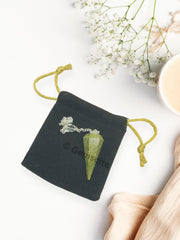 Vesuvianite pendulum from Wholesale Gem Shop used for gentle dowsing and reflection