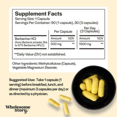 Wholesome Story Berberine label close-up emphasizes 97% purity standard.
