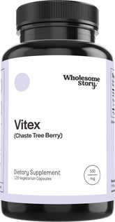 Wholesome Story Vitex bottle front shows vegan supplement for women's balance