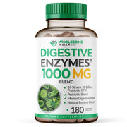 Wholesome Wellness Digestive Enzymes 1000mg bottle: ultra-strength digestion support in a vegan formula