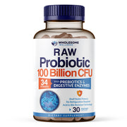 Wholesome Wellness organic raw probiotics bottle supports daily gut balance