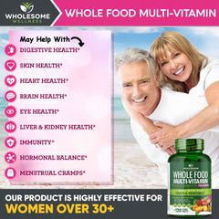 Wholesome Wellness tablet close-up shows natural whole-food ingredients.