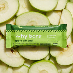 Why Bars Apple Almond closeup reveals texture and natural ingredients for on-the-go fuel.