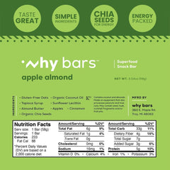 Why Bars Apple Almond ingredients with chia seeds highlight clean plant-based nourishment.