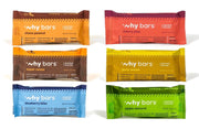 Why Bars variety pack front view, portable plant-based snacks