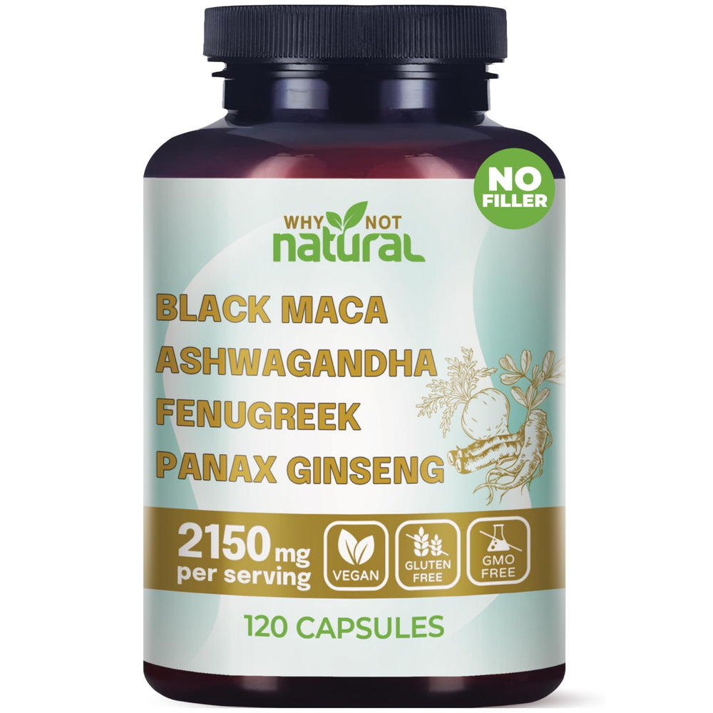 Why Not Natural 4-in-1 capsules bottle front for daily energy and balance.