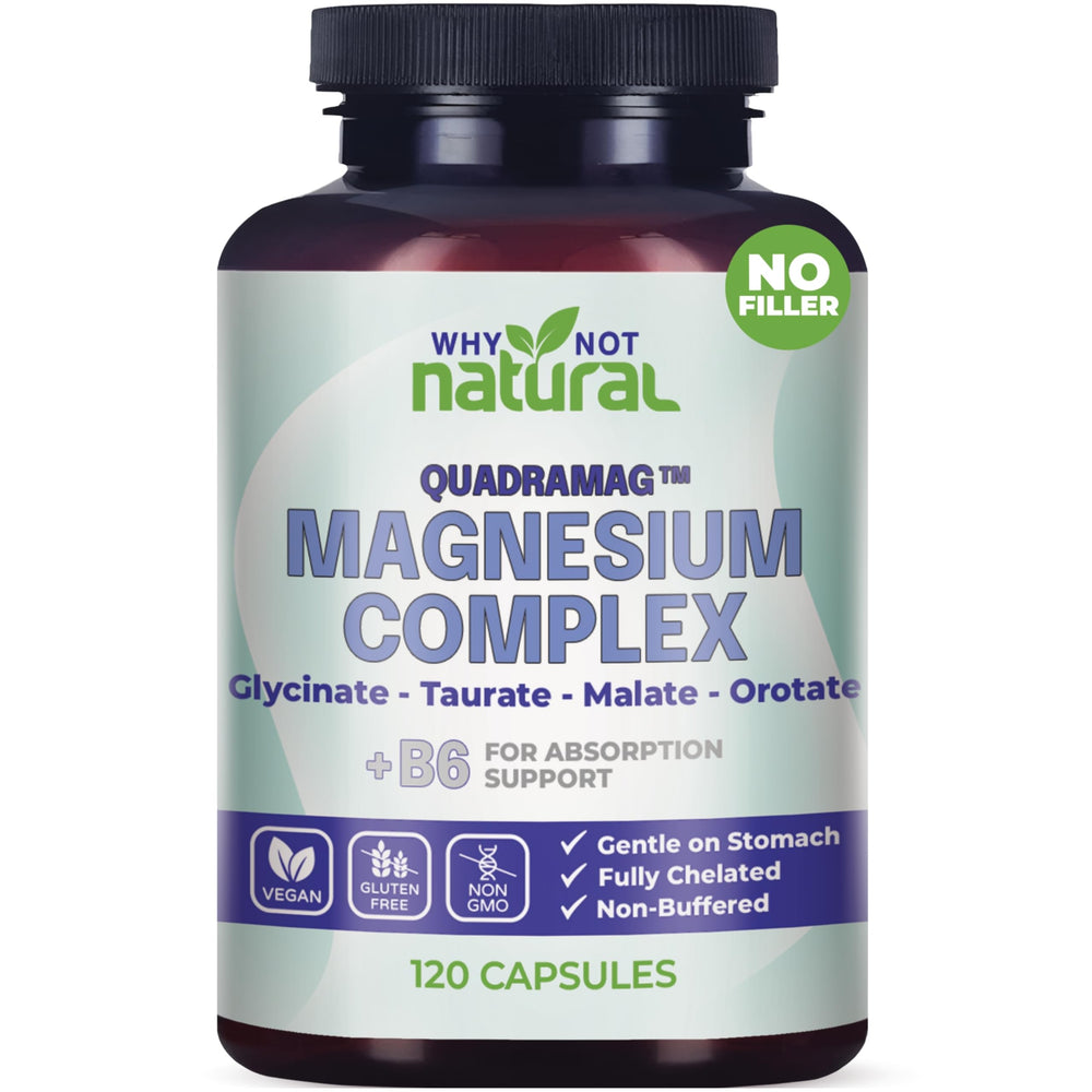 Why Not Natural 4-in-1 Magnesium Complex bottle front for daily relaxation potential.