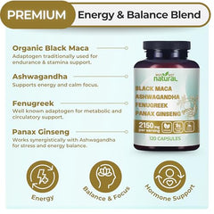 Why Not Natural black maca root capsules close-up indicating vitality.