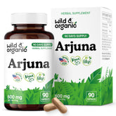 Wild & Organic Arjuna capsules bottle, convenient daily vegan supplement.