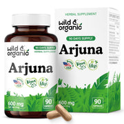 Wild & Organic Arjuna capsules bottle, convenient daily vegan supplement.