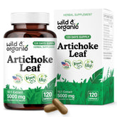 Wild & Organic artichoke extract capsules 500mg bottle with potential liver support.