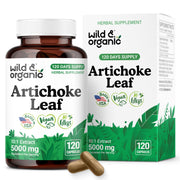 Wild & Organic artichoke extract capsules 500mg bottle with potential liver support.