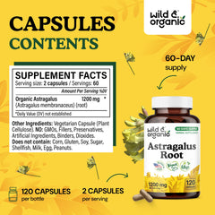 Pouring Wild & Organic astragalus capsules shows the easy-to-take design.