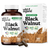 Wild and Organic Black Walnut Hull Capsules bottle front for detox-friendly daily routine