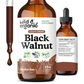 Wild & Organic Black Walnut Tincture bottle on counter for detox support