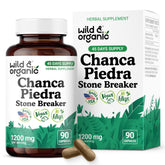 Wild & Organic Chanca Piedra bottle—90 vegan capsules for daily herbal support.