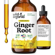 Wild & Organic Ginger Root Extract Drops bottle showing vegan, alcohol-free tincture.