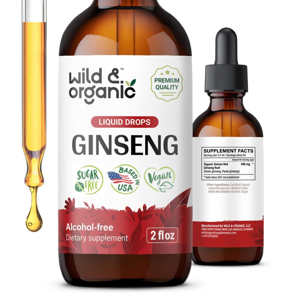 Wild & Organic Korean Red Ginseng Drops bottle front view for immune support