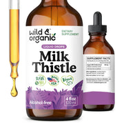 Wild & Organic Milk Thistle Drops bottle showing potential liver support.