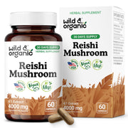 Wild and Organic Reishi capsules bottle front view for daily immune support