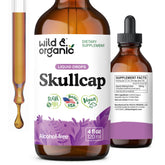 Wild & Organic Skullcap tincture bottle for relaxed mood support.