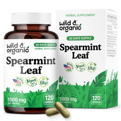 Wild & Organic spearmint capsules bottle for digestive support