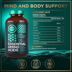 WILD FUEL essential amino acids label close-up displays vegan, gluten-free, cruelty-free sourcing.