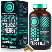 Wild Fuel Fertility mens prenatal bottle showing a complete vitamin blend for vitality
