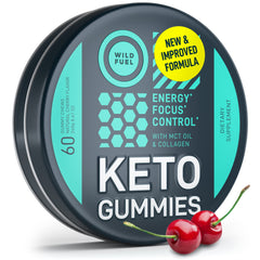 WILD FUEL MCT Gummies cherry bottle shows keto energy