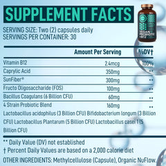 Wild Fuel Vegan Probiotic Plus capsules closeup highlighting convenient daily use