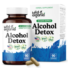 Wild & Organic Alcohol Detox bottle front displaying herbal blend for liver support