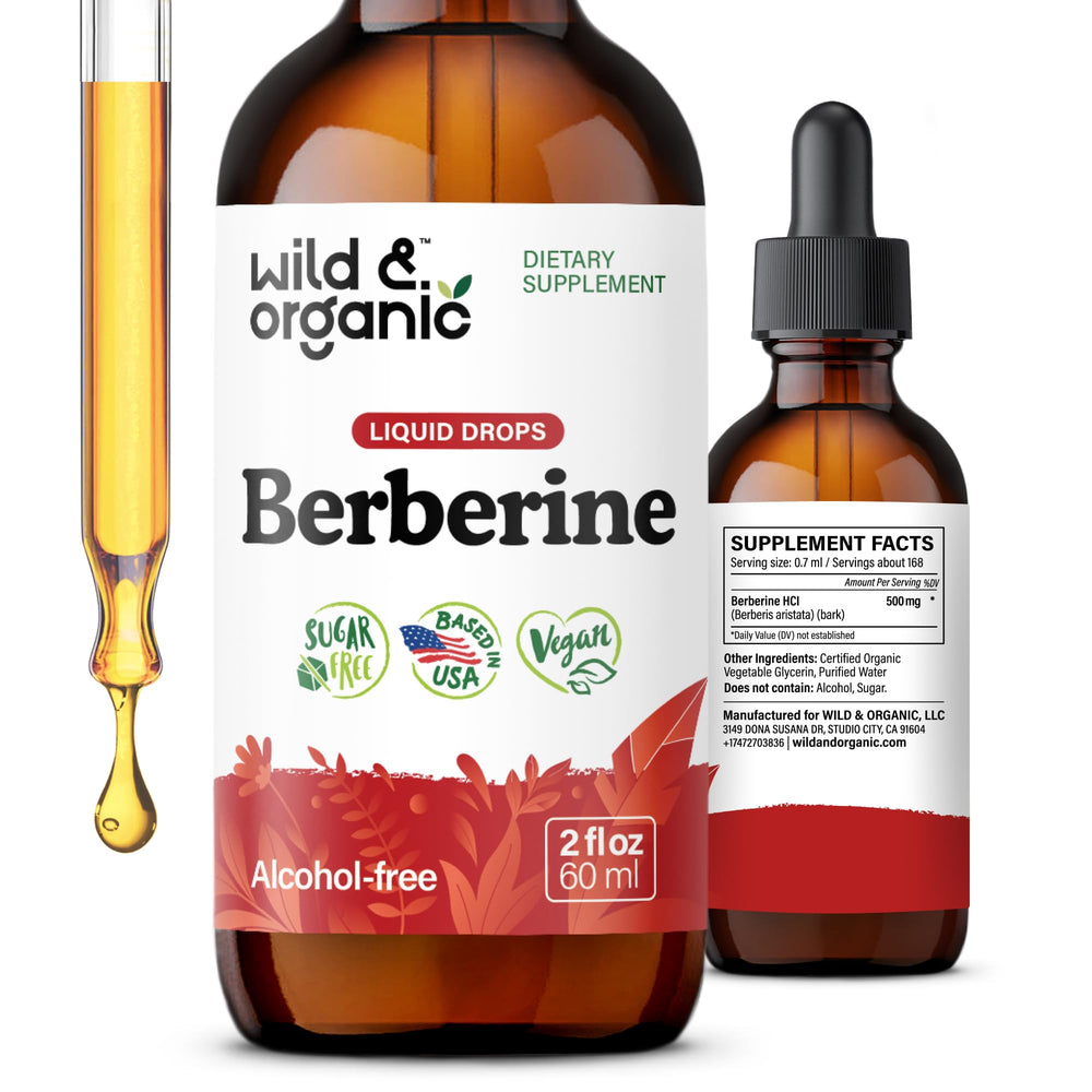Wild & Organic Berberine Drops bottle hero for daily wellness support.