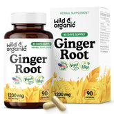 Wild & Organic Ginger Root Capsules bottle front for immune and digestive support